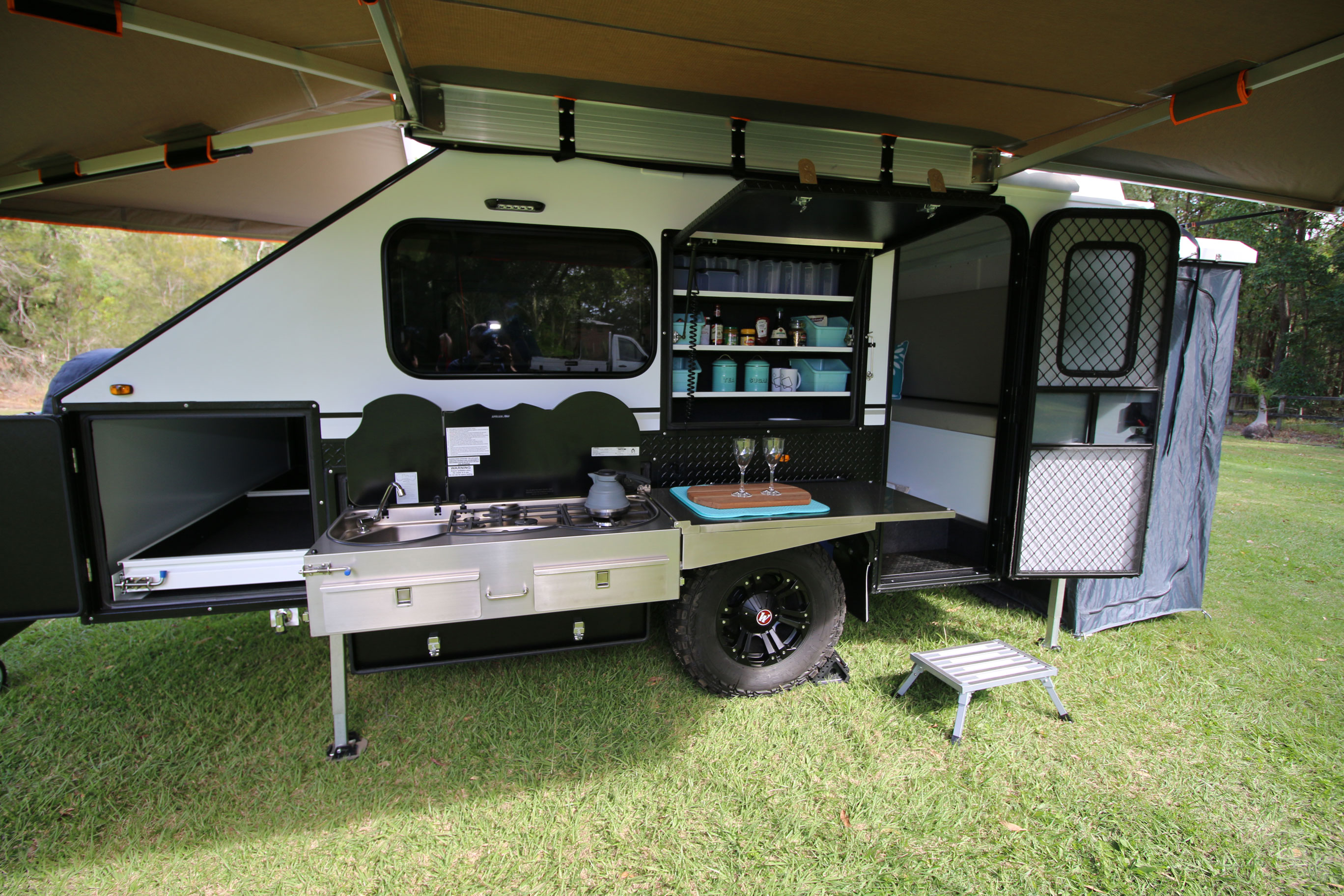 Modcon RV off road hybrid camper trailers C3 set up