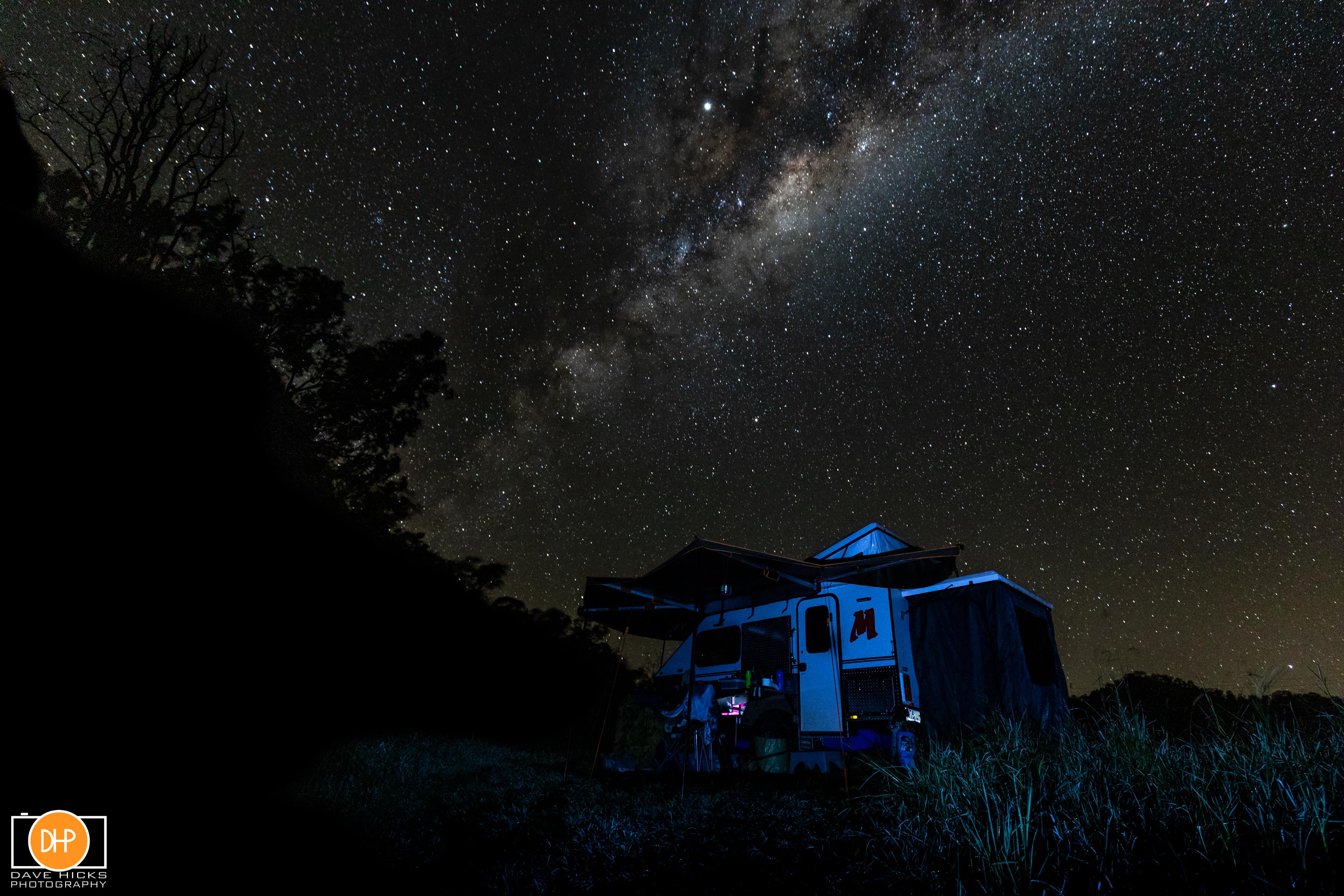 Modcon RV off road hybrid camper trailers C3 under a starry sky