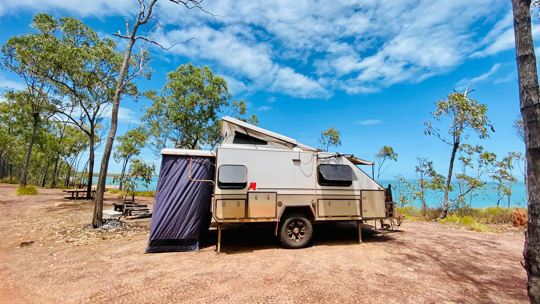 Modcon RV off road hybrid camper trailers C3 shower room set up