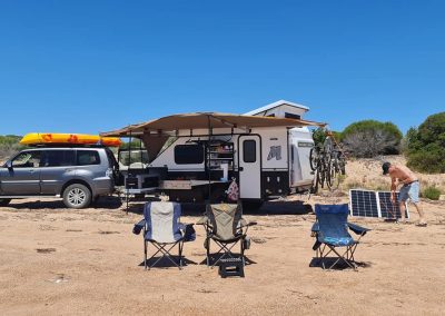 Modcon RV off road hybrid camper trailers C3 beach camp with solar set up