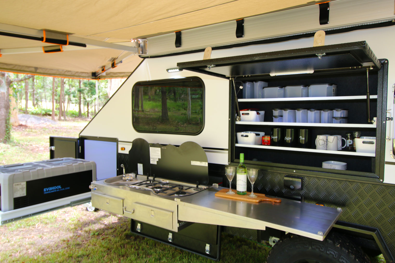 Modcon RV off road hybrid camper trailers C3P pantry