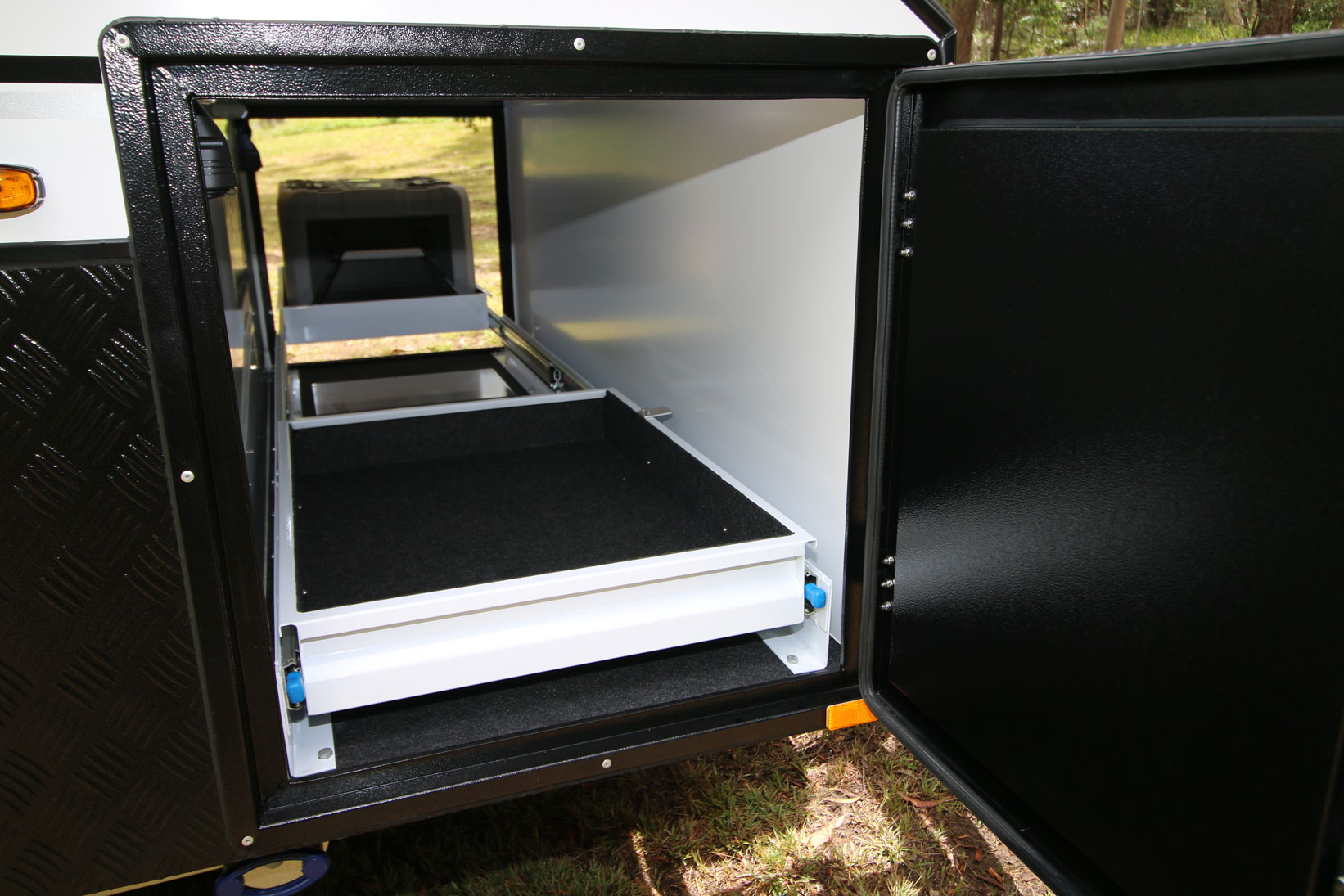 Modcon RV off road hybrid camper trailers C3P offside storage locker